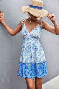 Bohemian Tie Shoulder Surplice Backless Dress