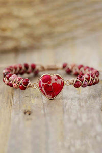 Pulsera de piedra natural hecha a mano en forma de corazón