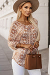 Printed Boat Neck Balloon Sleeve Blouse