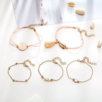 5 Piece Pink Global Tassell Bracelet Set 18K Rose Gold Plated Bracelet in 18K Rose Gold Plated