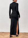 Slit Mock Neck Long Sleeve Maxi Dress