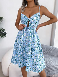 Printed Plunge Cap Sleeve Cami Dress