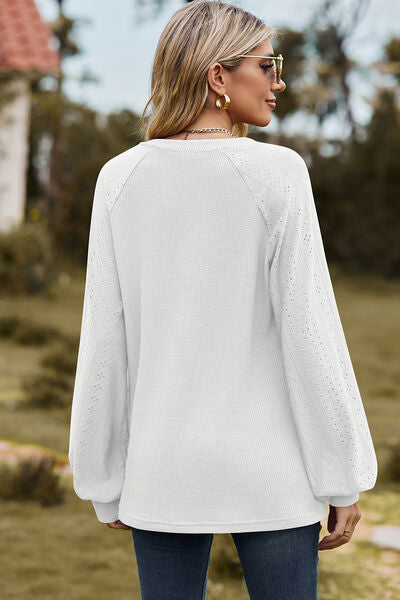 Eyelet Notched Raglan Sleeve T-Shirt