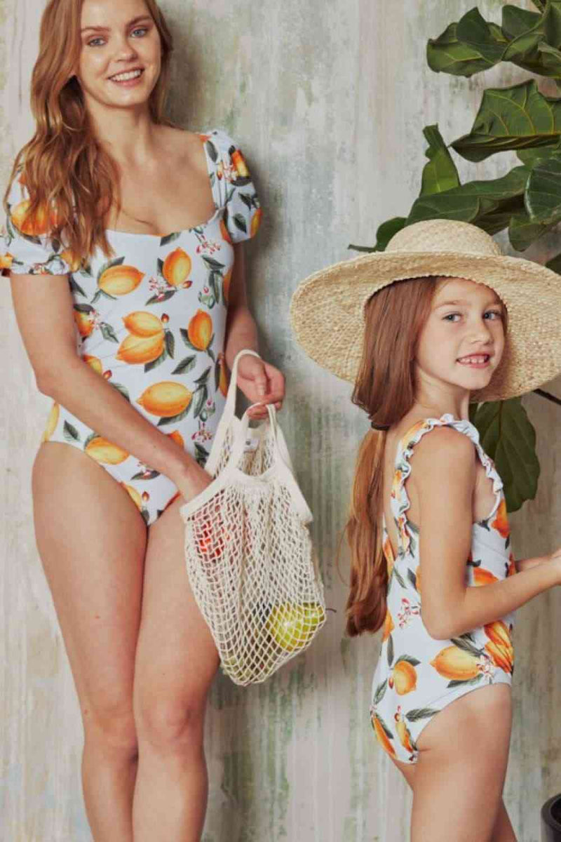 Marina West Swim Salty Air Puff Sleeve One-Piece in Citrus Orange