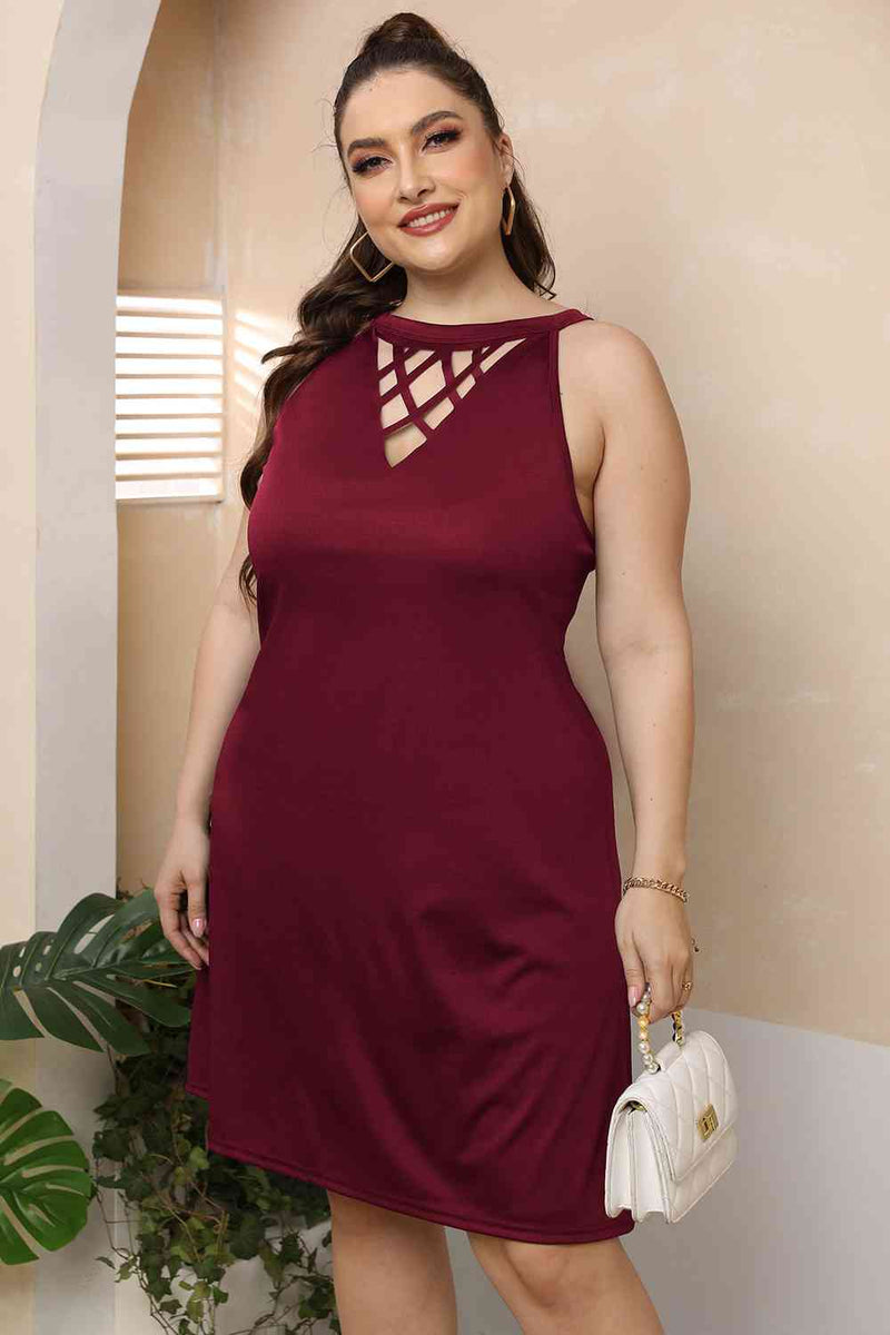 Plus Size Cutout Round Neck Sleeveless Dress