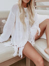 Double Take Openwork Tassel Hem Long Sleeve Knit Cover Up