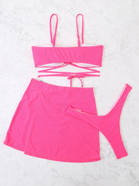 Cutout Spaghetti Strap Three-Piece Swim Set