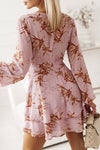 Printed Surplice Balloon Sleeve Mini Dress