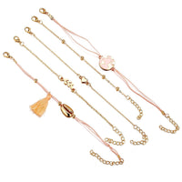 5 Piece Pink Global Tassell Bracelet Set 18K Rose Gold Plated Bracelet in 18K Rose Gold Plated