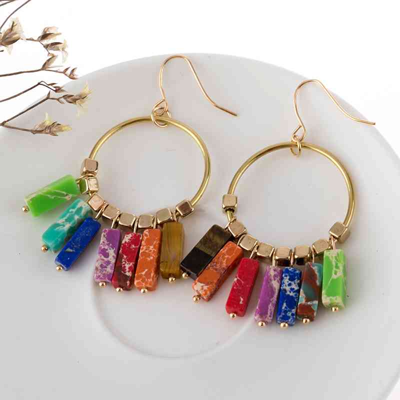 Pendientes colgantes de piedra multicolor