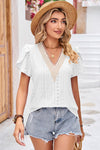 Eyelet V-Neck Petal Sleeve T-Shirt