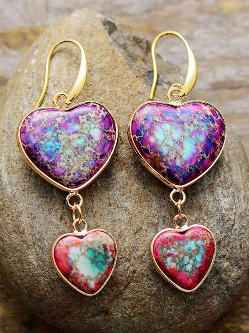 Pendientes colgantes de jaspe imperial en forma de corazón