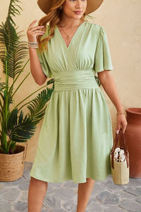 Ruched Surplice Short Sleeve Dress