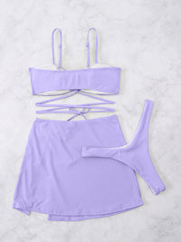 Cutout Spaghetti Strap Three-Piece Swim Set