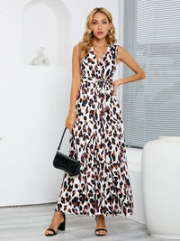 Tied Printed Surplice Tiered Tank Dress