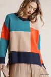 Colorblock Contrasted Cotton Fabric On Back Top With Side Slits And High Low Hem