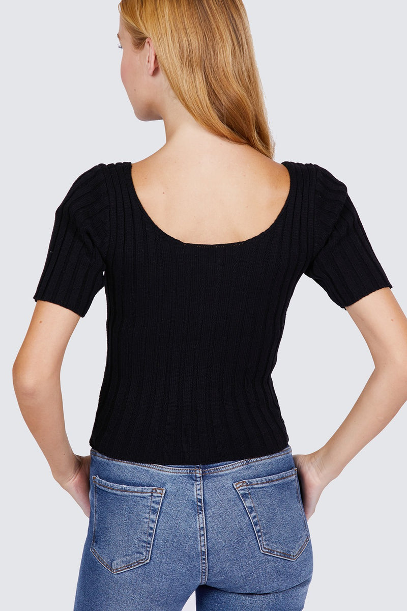 Short Slv Rib Sweater Top