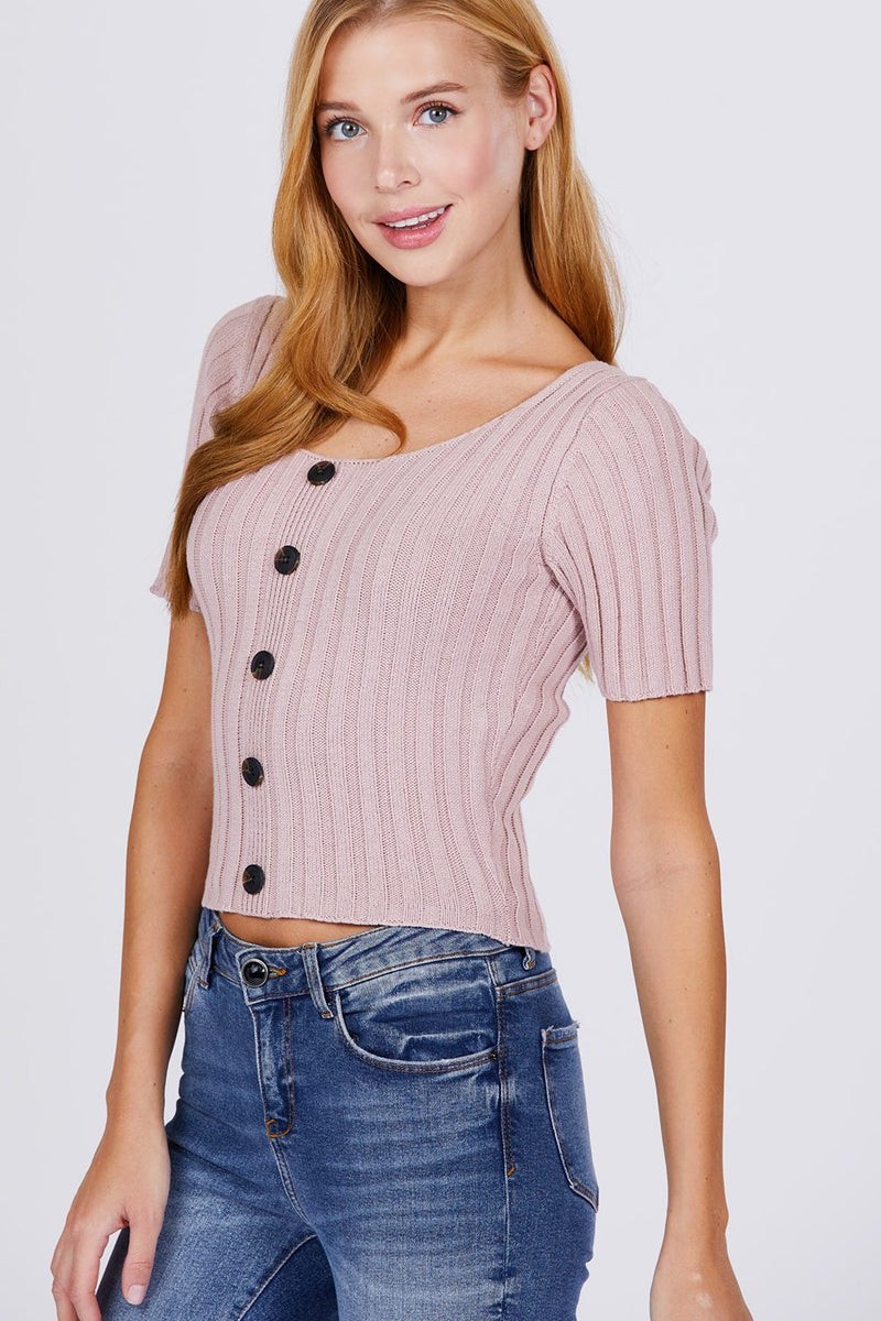 Short Slv Rib Sweater Top