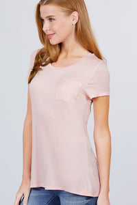 Short Sleeve Scoop Neck Top With Pocket