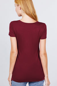 Short Sleeve Scoop Neck Top With Pocket