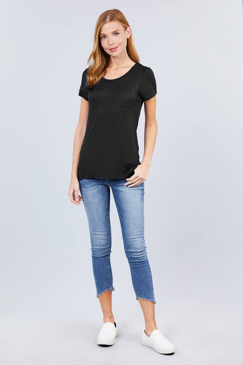 Short Sleeve Scoop Neck Top With Pocket