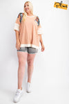 Fun & Colorful Short Sleeves Cotton Slub Knit Color Block Top