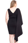 Back Shoulder Cape Plus Size Minid Ress