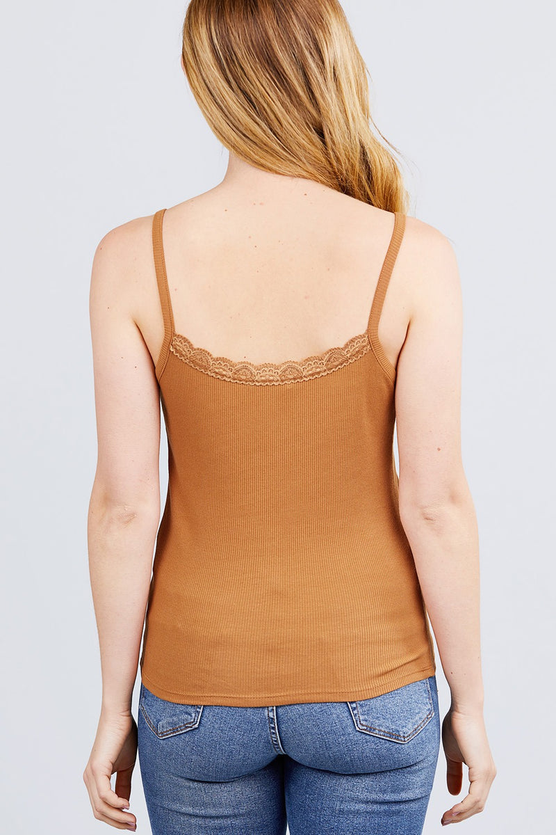 Lace Trim Rib Cami Knit Top