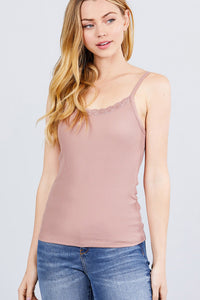 Lace Trim Rib Cami Knit Top