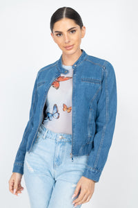 Long Sleeves Funnel Neck Denim Jackets