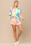 Tie-dye Printed Knit Top And Shorts Set