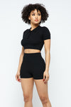 Collar Crop Top + Shorts Set