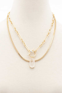 Oval Stone Toggle Clasp Layered Necklace