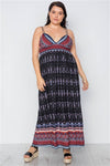 Vestido maxi boho con estampado de cachemira negro multicolor de talla grande