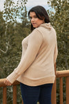 Plus Khaki High Cowl Neck Long Sleeve Rib Hem Sweater Top