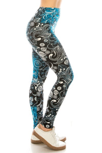 Legging de punto estampado multi forrado con bandas, estilo largo de yoga, con cintura alta