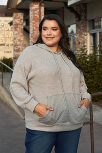 Plus Grey-lavender Long Sleeve Front Pocket Hoodie Top