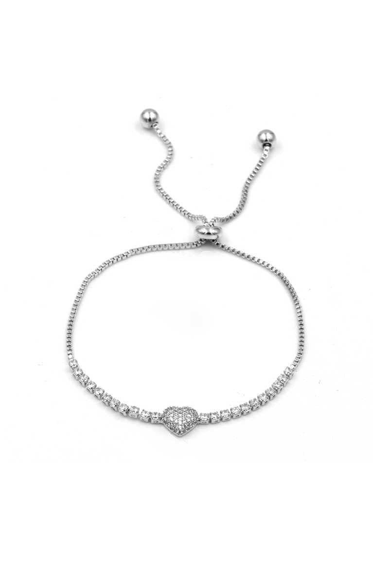 Pulsera ajustable con cadena de metal y corazón de diamantes de imitación