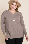 Plus Size Solid V Neck Buttery Soft High Quality High Low Two Tone Sweater