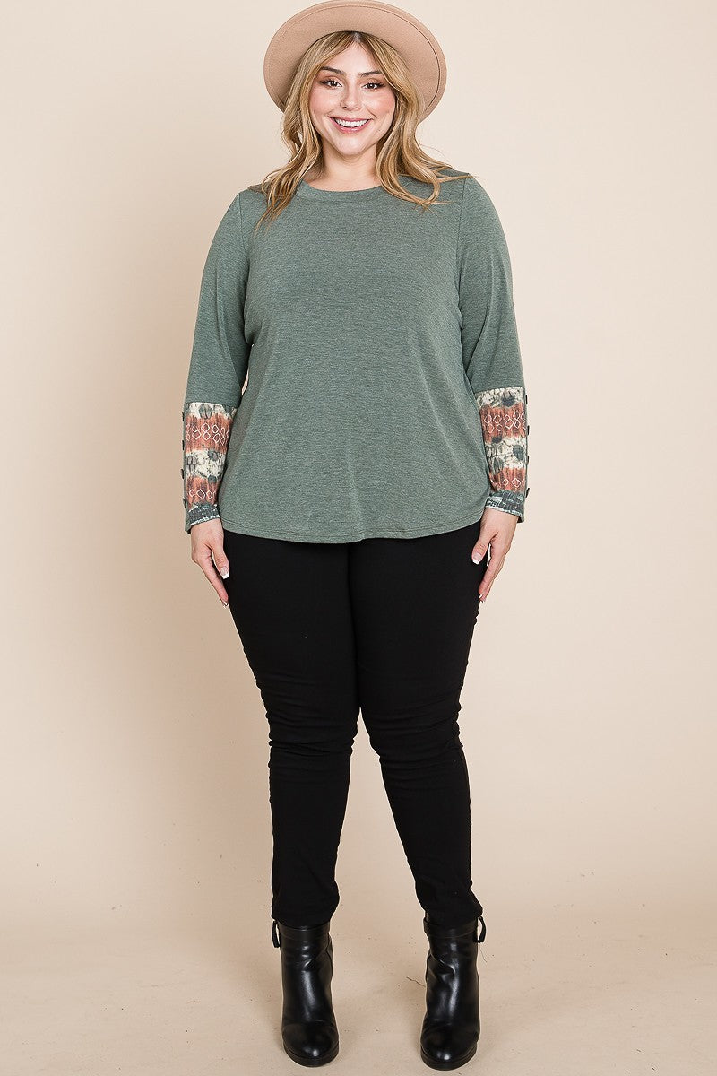 Plus Size Solid Casual Long Sleeves Top