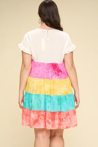 Multi Color Tie-dye Tiered Mini Dress