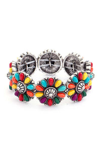 Floral Stone Design Elastic Bracelet