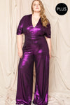 Metallic Ribbed Drop Shoulder Plus Size Jumpsuit