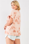 Plus Light Marsala Tie-die Crew Neck Short Folded Sleeve Top