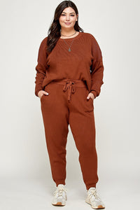 Plus Size Solid Sweater Knit Top And Pant Set