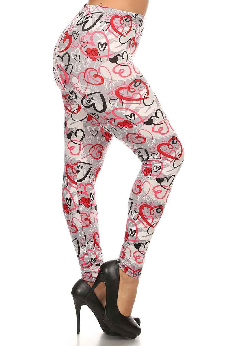 Leggings largos con estampado de corazones de talla grande en un estilo ajustado con cintura alta con banda