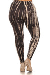 Leggings ajustados de longitud completa con estampado Tie Dye en negro y tostado de talla grande con cintura alta.