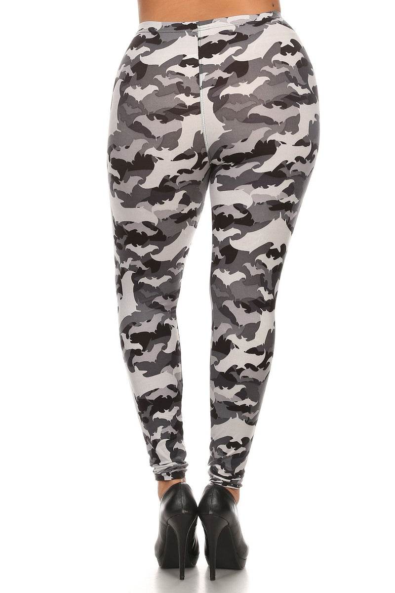 Plus Size Print, Full Length Leggings In A Slim Fitting Style With A Banded High Waist.