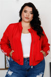 Chaqueta bomber cortavientos deportiva con ribete de rayas Le Mans retro roja y blanca de talla grande