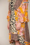 Leopard And Floral Mixed Print Hi Low Midi Dress With Waist Tie